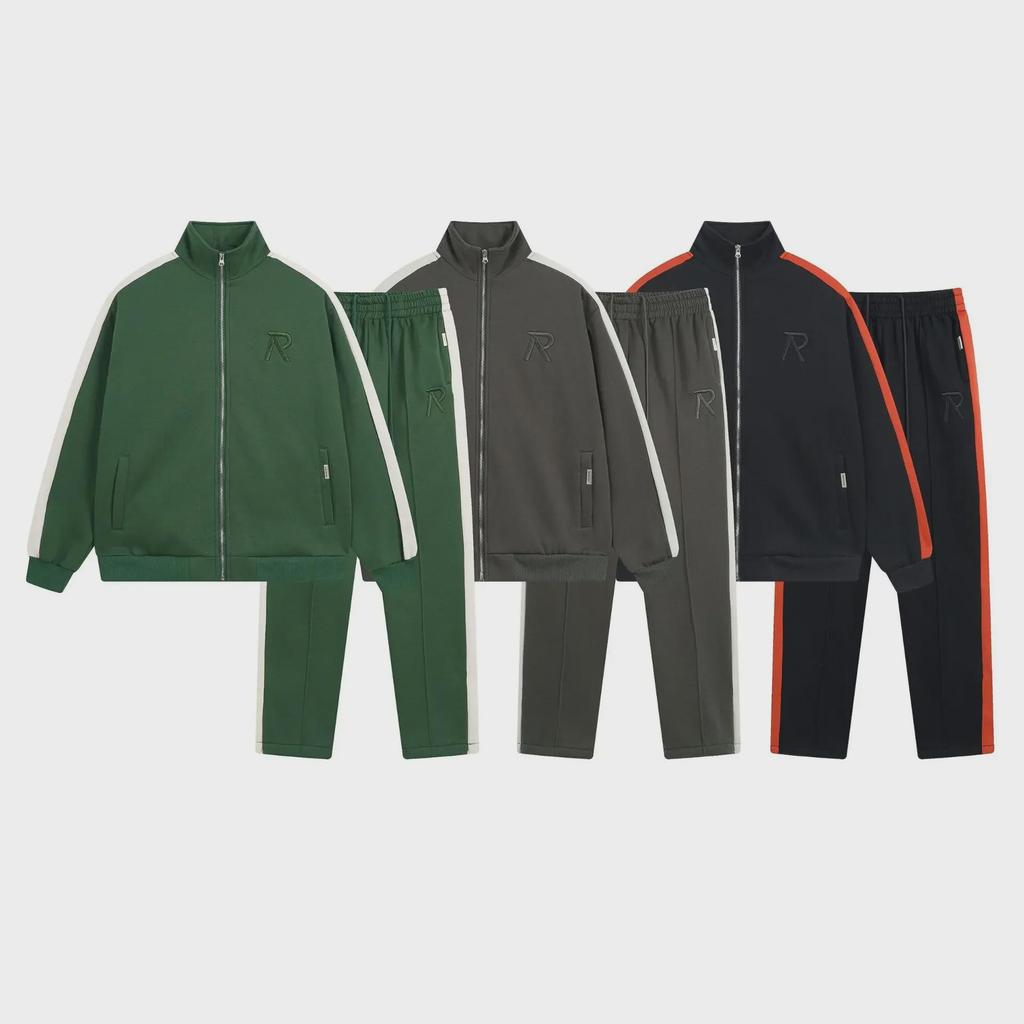 Men's Autumn/Winter Embroidered Casual Sports Suit with Stand-Up Collar and Zipper Cardigan.