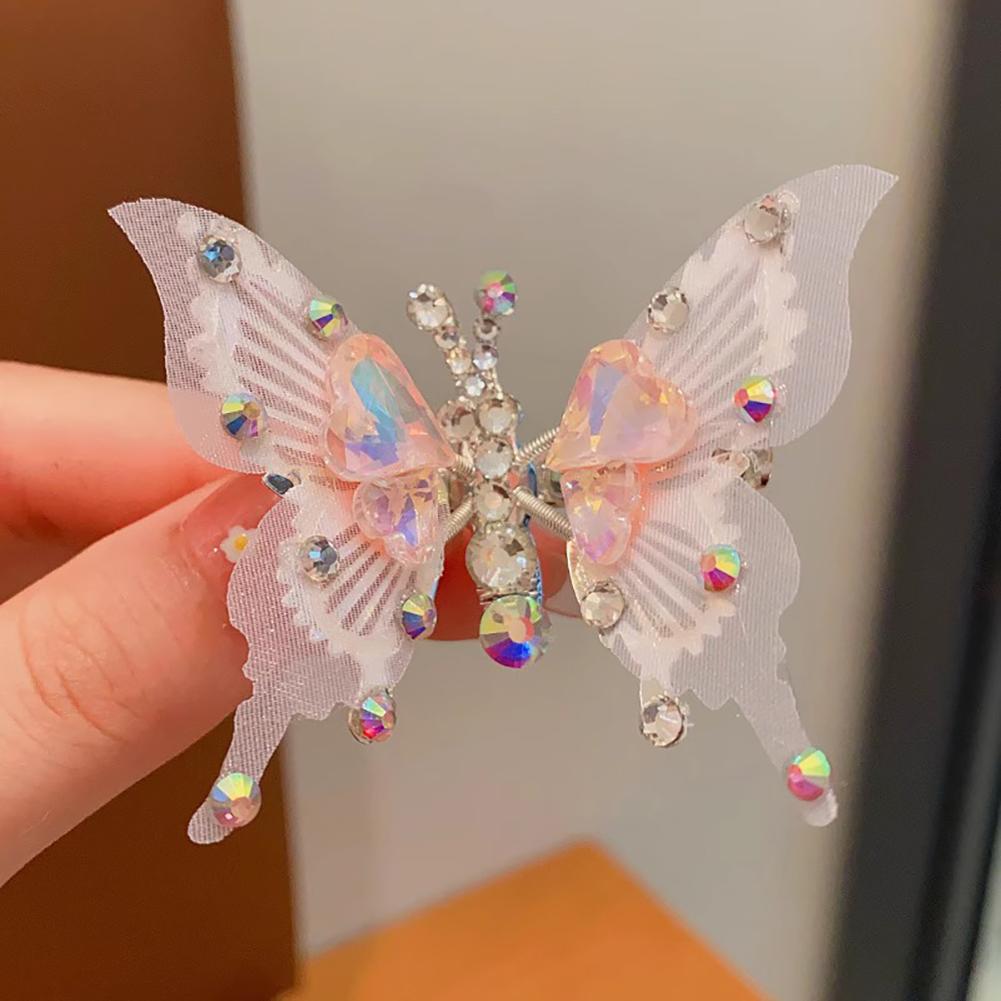 

Заколка для волос в виде бабочки со стразами, трехмерные живые движущиеся крылья, очаровательная челка, заколка для волос, головной убор, аксессуары для укладки волос розовый