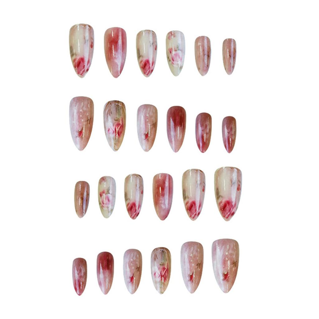 24Pcs Almond False Nails Rose Ombre False Nails Press On Nails Artificial Nail Tips For Women Daily Wear Wearable False Nails