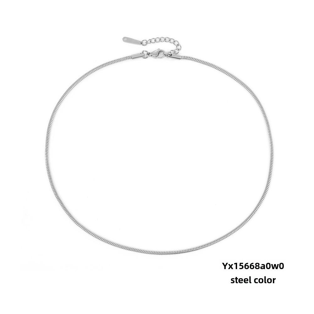 eManco Titanium Steel Round Chain Necklace - Simple European/American Style for Women and Couples, Long Snake Bone Chain, Clavicle Design.