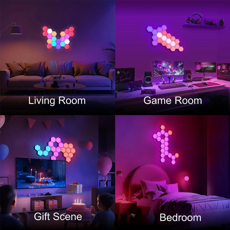 Hexagon Smart RGB Wall Light USB Color Changing Ambient Night Light DIY Mode Music Rhythm Sync APP Control for Game Room Bedroom