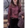 Blusa de Temperamento Vinho Feminina Outono Nova Moda de Luxo Leve Manga Longa