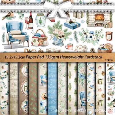 12 Sheets Retro Winter Background Paper for Collage and Journaling