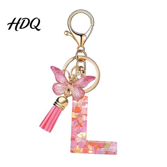 Compact Keychain Pink Series Pendant Sequins Heart Initial Letter Charm Key Chain