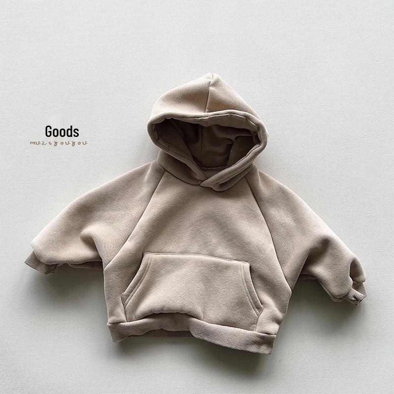 

2025 Детская толстовка с капюшоном из плотного флиса - Осень/Зима, корейский стиль для мальчиков и девочек 110cm