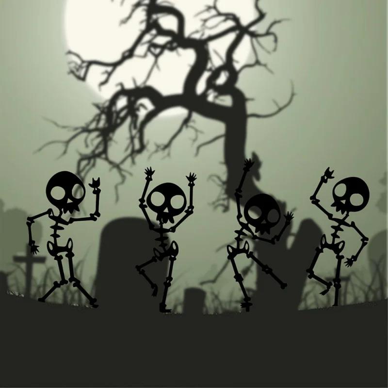Dancing Skeleton Garden Stakes 4 Piece Set, Weatherproof Metal Yard Art, Halloween Decor in, Black Color