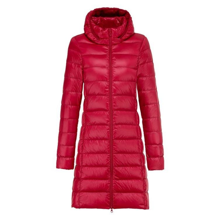 

Women Winter Coat Long Puffer Coat Detachable Hood Lightweight Casual Coat Invisible Zipper Portable Outwear with Bag XXXXXL червоний