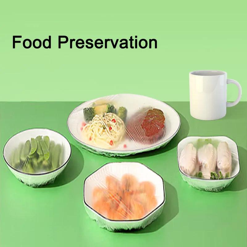 100pcs Disposable Food Cover Plastic Wrap for Fruit Bowl Cup Cap Elastic Lids Bag Home Kitchen Fresh Keeping Storage Saver