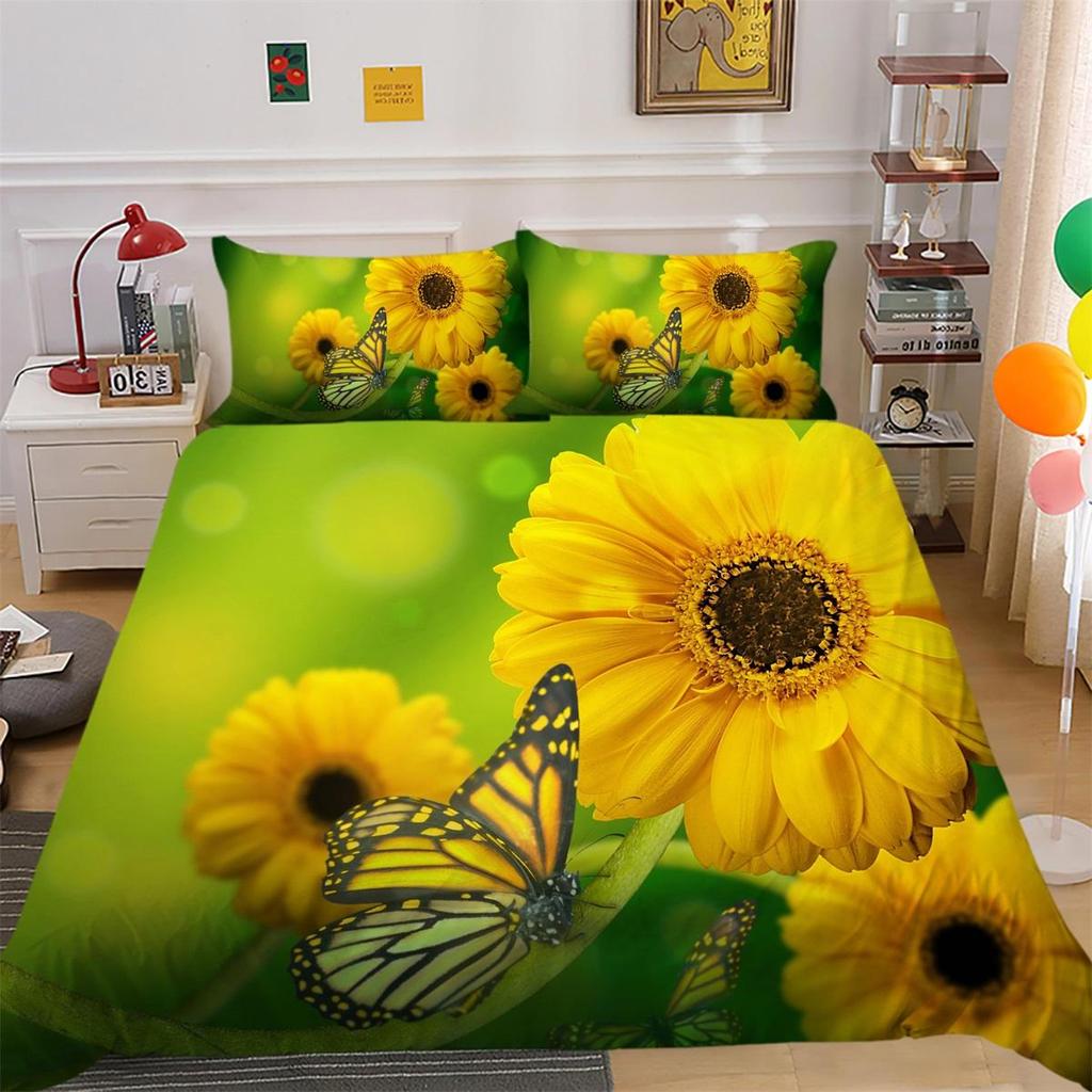 Set lenjerie de pat cu flori 3D fluturi husă de pilota cu aripi de insecte husă de pernă 2 sau 3 bucăți AU240 * 270 Dimensiuni extra mari Decorare pentru casă