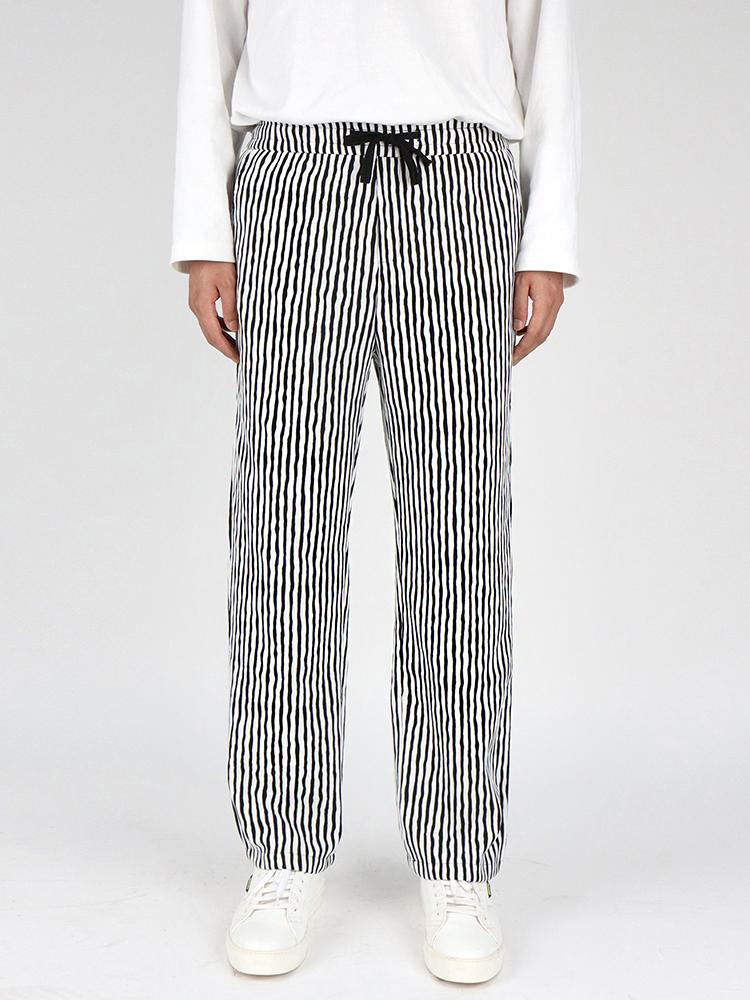 IKALOOK Casual Striped Elastic Wide Pants Bpt108
