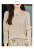 Women's Minimalist Wool Pullover - Thin, Round Neck, Long Sleeve, Loose Fit