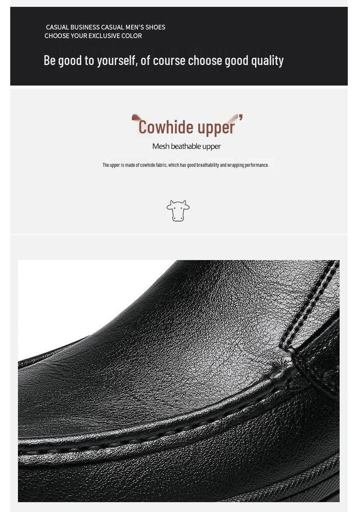Men's Large Size Leather Loafers - Outdoor, Casual, Slip-On, Spring Low-Top Dad Shoes