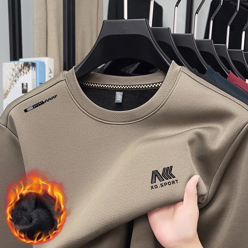 Men s Thermal Round Neck Plus Velvet Hoodie - Warm Long Sleeve Base Layer for Fall & Winter 170/L (suggested for 115-120 jin)