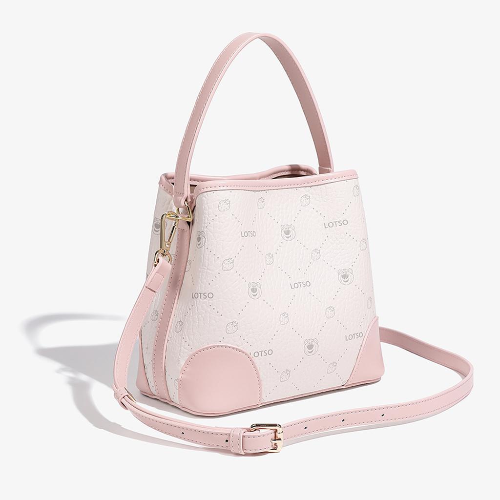 New Disney Strawberry Bear Series PVC Bucket Bag Handbag Women's Strawberry Pink/Cream White BMK-72626