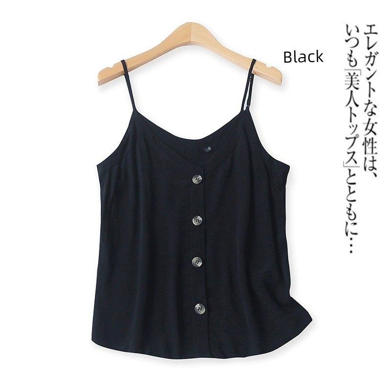 

Летний новый поступление майка женская одежда мода все-в-одном дышащая V-образный вырез на пуговицах приталенная подчеркивающая фигуру без рукавов 9897 Black L