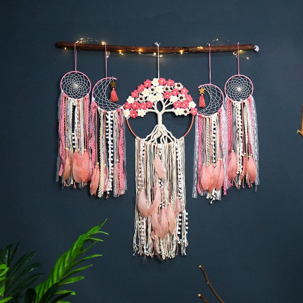 Nordic Five-Piece Feather Dream Catcher Wall Hanging Decor Set