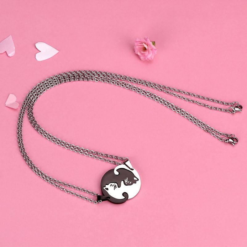 [Schicksal.] Couple's Accessories Cat Pendant Matching Cat Animal Puzzle Pair Necklace Pair Jewelry Set Puzzle Piece Gift for Men and Women Birthday