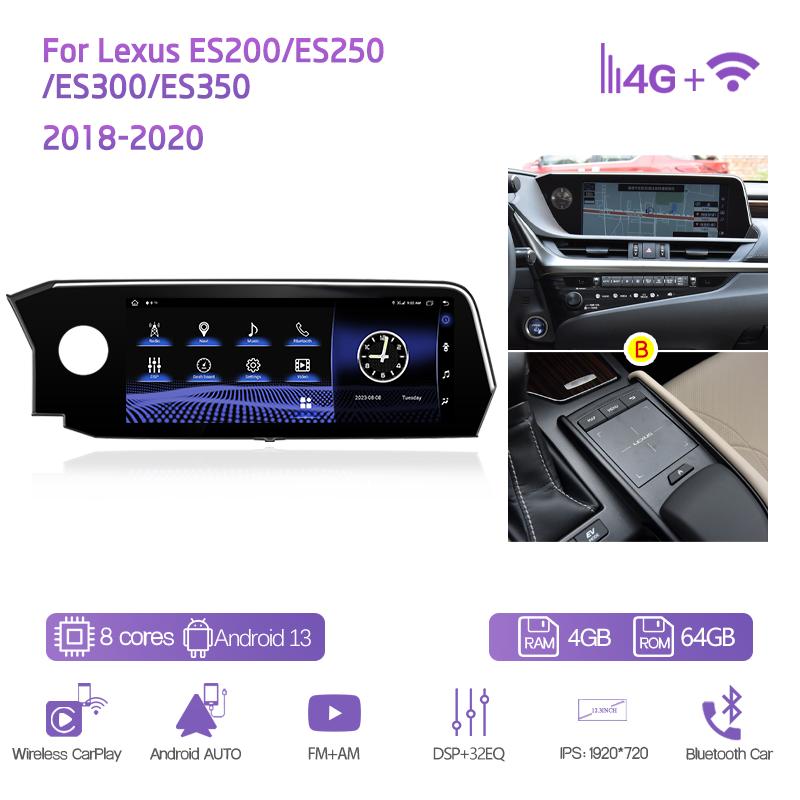 12.3" Car Multimedia Player For Lexus ES200/ES250/ES300/ES350 2018-2020 GPS Navigation Android13 8+128G CarPlay 4G 360 Camera