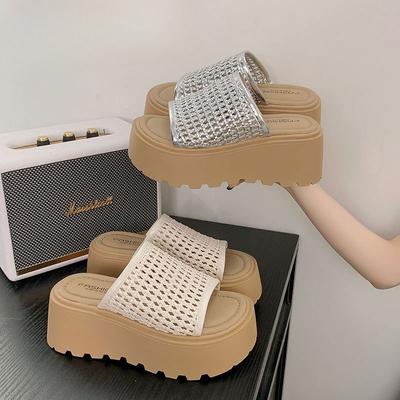 Thick-soled Height-increasing Wedge Heel Shoes Birken Flip-flops for Women Summer Mesh Perforated One-line Flip-flops