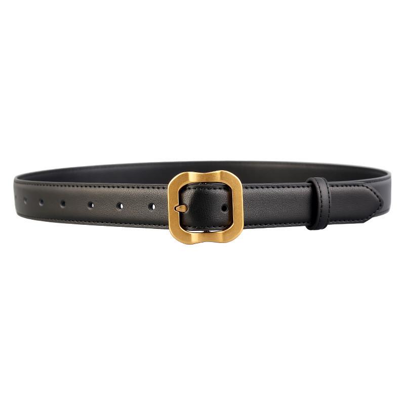 Classic Womens Leather Waist Belt With Electroplated Finish For Work And Leisure чёрный
