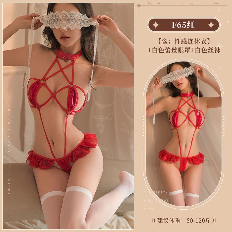 Purple sexy lingerie one-piece teasing pure desire seduction female passion lace hanging neck tight three-point style