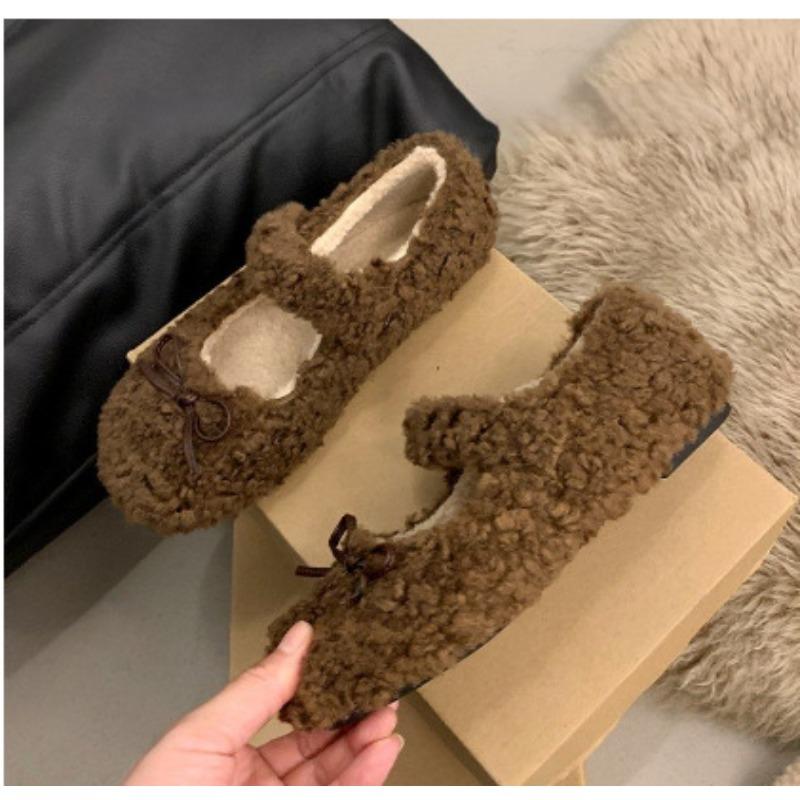 Mao Mao Shoes Women Wear New Single Shoes In Autumn and Winter, Bow Huge Versatile Velvet Thermal Cotton Ladyshoes