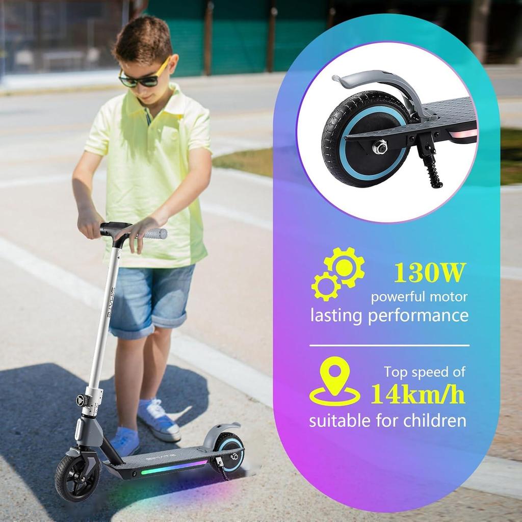 Elektrisk skoter Barn, Vikbar Elektrisk Skoter för Barn 6-12 år, med Dubbla Bromsar, Regnbågsbelysning och LED-Display, 3 Hastighetslägen E Skoter Barn