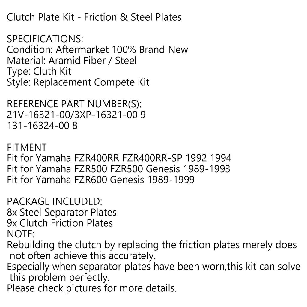Clutch Kit Iron Friction Plates for Yamaha FZR400RR FZR400RR-SP FZR500 FZR600