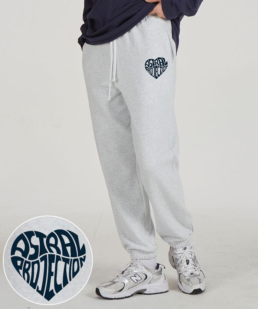 ASTRAL PROJECTION Heart Logo Comfortable Training Sweat Jogger Pants_White Melange