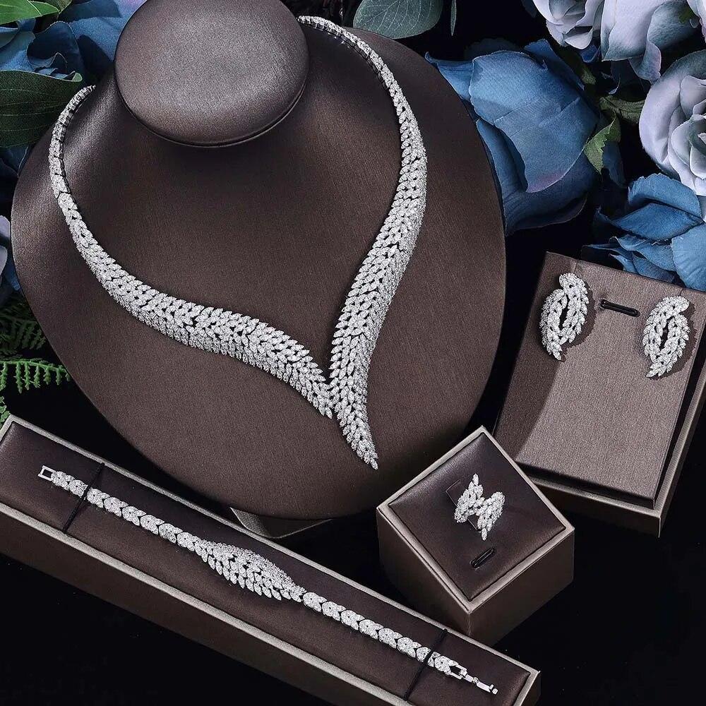 

Свадебный комплект украшений с кубическим цирконием, комплект из 4 предметов для невесты, женский комплект ювелирных украшений BrReproduction