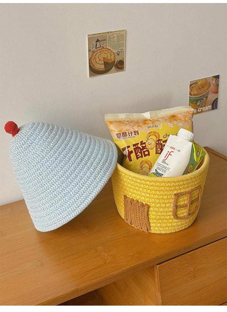 Woven Storage Basket with Lid for Bedroom Snacks and Sundries