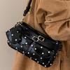 Korean Polka Dot Leather Handbag Women Heart Purse Charm Decor Shoulder Bag Fashion Belt Buckle Design Multi Pocket Underarm Bag