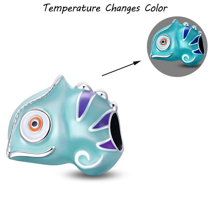 100% S925 Silver Temperature Change Color Chameleon Elephant Trendy Charms Fit Pan Original Bracelets DIY Fine Jewelry Gifts