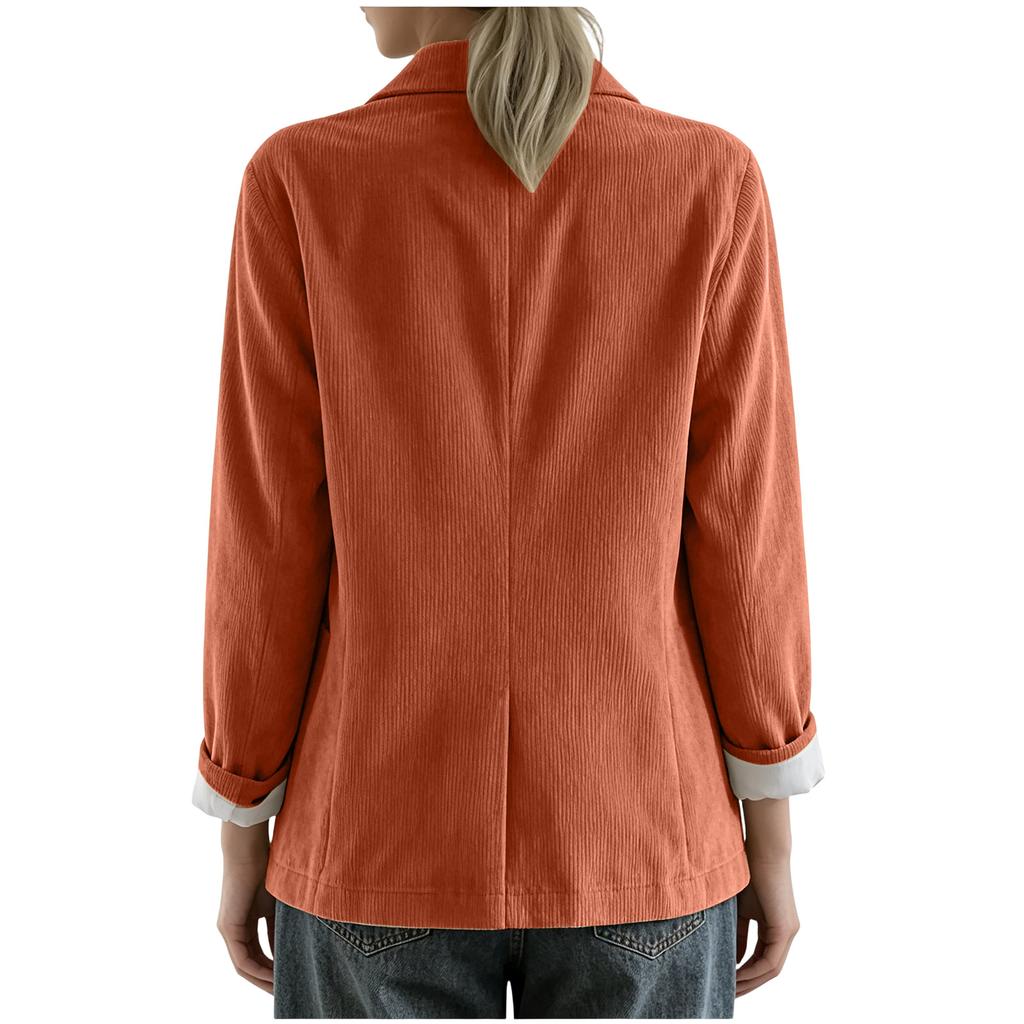 Dames Casual Corduroy Revers Lange Mouw met Zakken voor Werk Dagelijkse Kleding