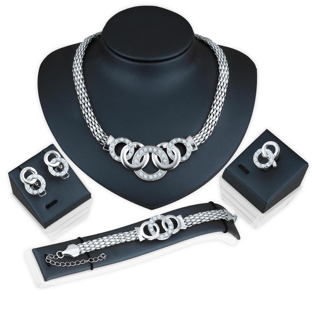 European and American Jewelry Set: Necklace, Earrings, Bracelet, Ring - Four-Piece Set