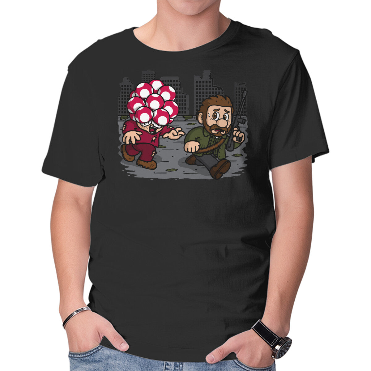 Unisex Crew Neck T-Shirt Evil Mushroom Graphic Short Sleeve Casual Tee L