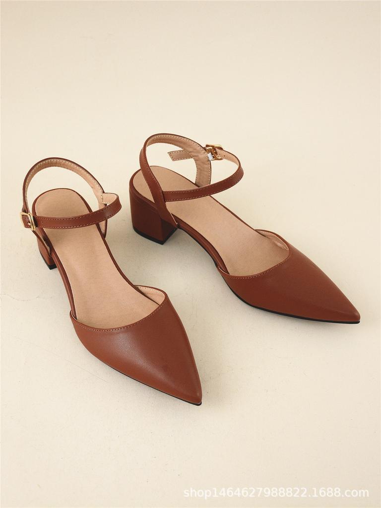 Summer Front Bag Head Back Empty Low Heel Women's Shoes Spring and Summer New One-word Buckle with Exposed Heel Elegant Pointed High Heel Cool