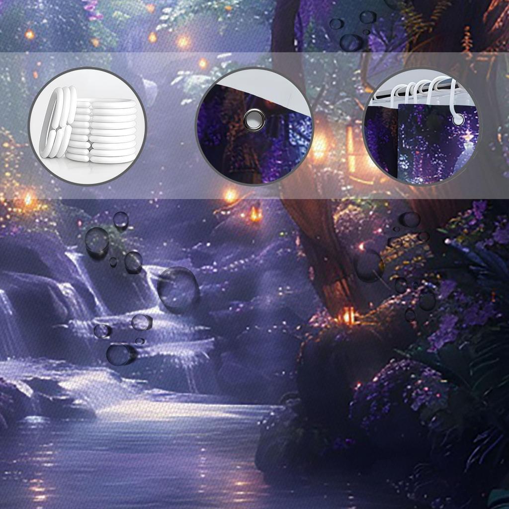 Purple Wisteria Flower Shower Curtain Enchanted Forest Waterfall Print Waterproof Fabric Machine Washable Durable For Allseasons