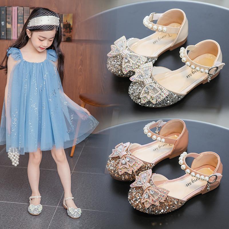 Crystal Princess Closed Toe Sandals, Soft Flat Casual Dance Shoes Summer Footwear for Big Girls