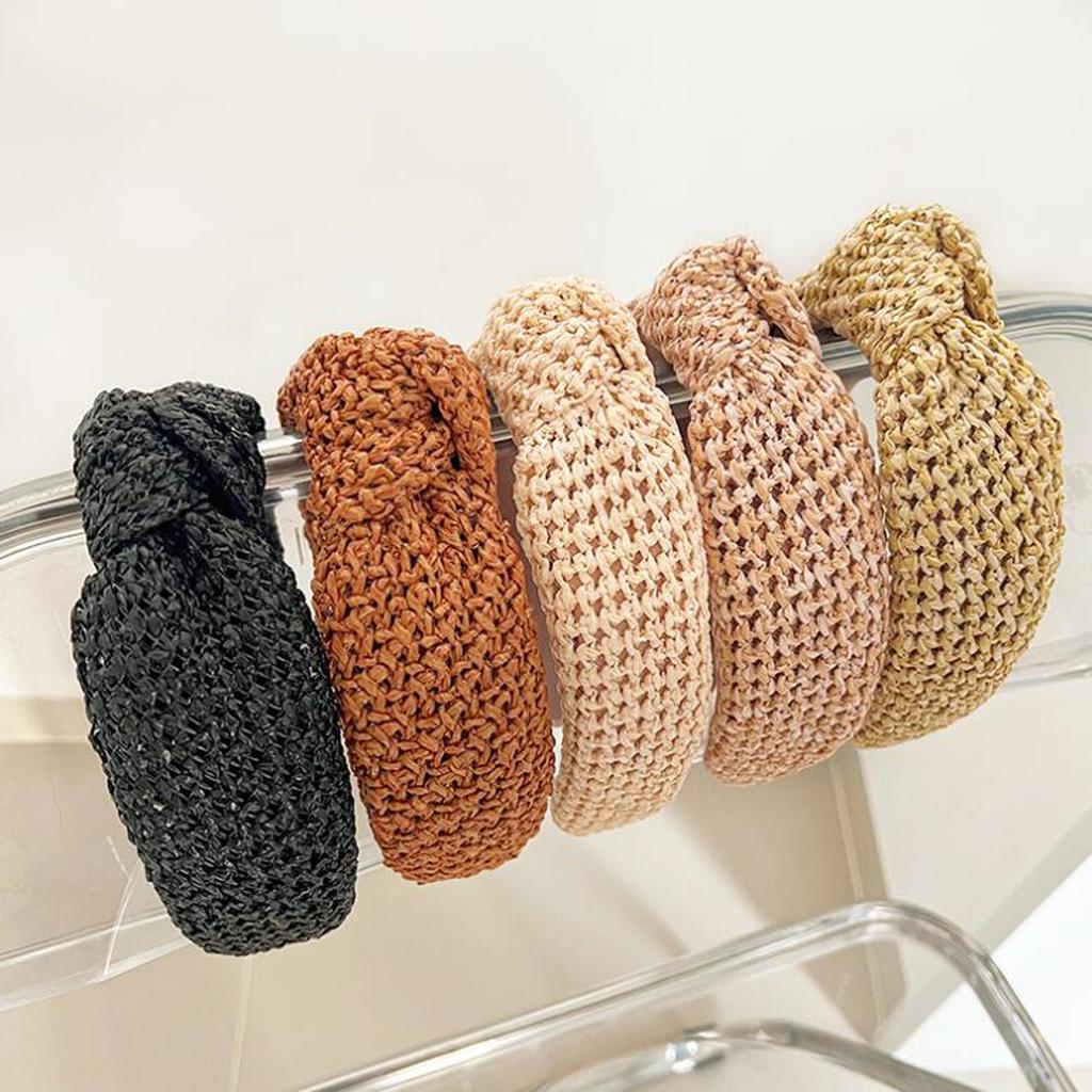 PROLY New Fashion Headband For Women Wide Side Knitted Hairband Autumn Winter Colorful Turban Center Knot Headwear