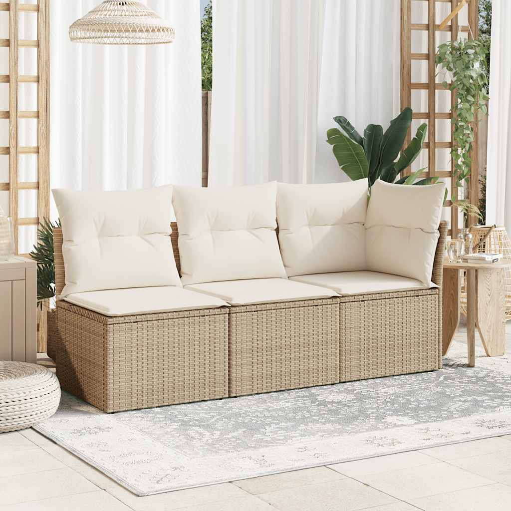 Vidaxl Sofa Ogrodowa Z Poduszkami, 3-Osobowa, Beżowa, Polirattan