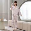 New spring and summer women's ice silk pajamas, national style printed long-sleeved pants, imitation silk loungewear suit can be worn outside
