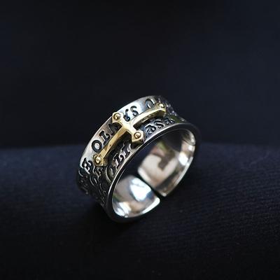 Retro Cross Graffiti Ring For Men Women Punk Gothic Adjustable Ring Handmade Rock Hiphop Unisex Zircon Accessories Man Gift