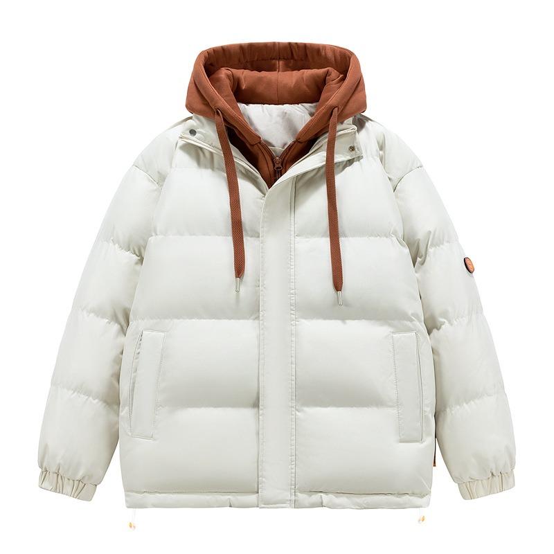 Cotton-padded Winter Cotton-padded Men's Thickened Fake Two-piece Coat Female Couple's Hooded Bread Suit Color