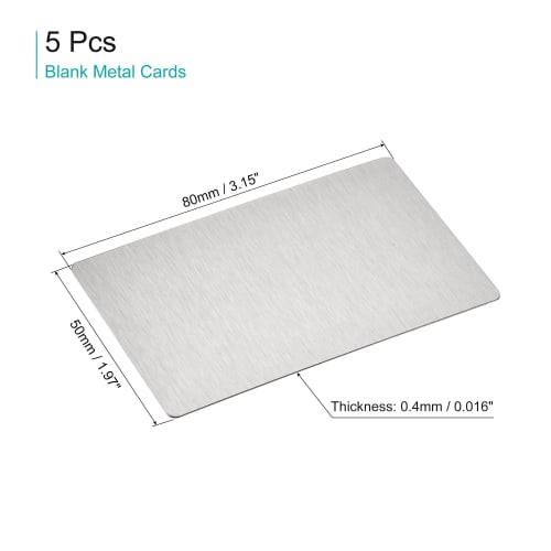 uxcell Blank Metal Cards, Plated 201 Stainless Steel Sheets, 80x50x0.4mm, Silver Tone, Pack of 5