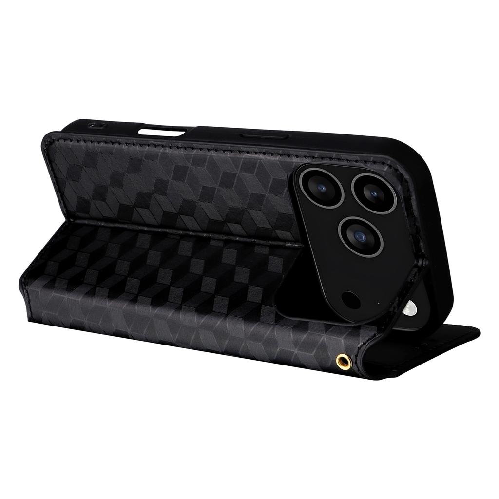 For iPhone 17 Pro Case Wallet Rhombus Imprinted Leather Phone Cover