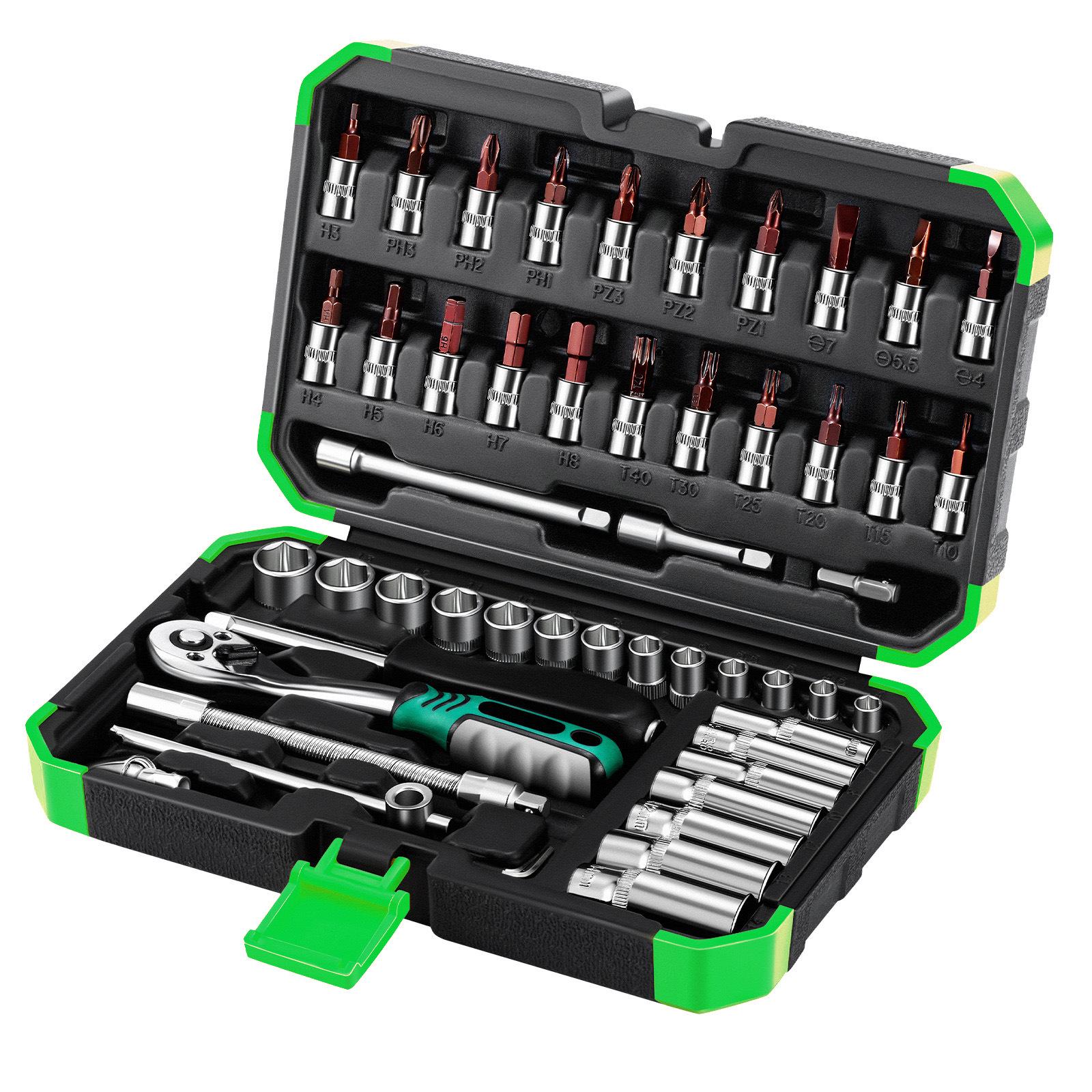53-Piece Auto Repair Kit with 72-Tooth Ratchet, Socket Wrench, and Screwdriver Set