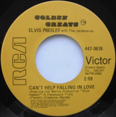 7inch Record ELVIS PRESLEY, THE JORDANAIRES - Can't Help Falling In Love / Rock-a 4470635 RCA VICTOR Canada Pop Used