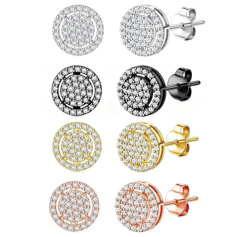 Double Circle Stud Earrings with Zircon Hip-hop Trendy Earrings, Round Full Zircon Stud Earrings.
