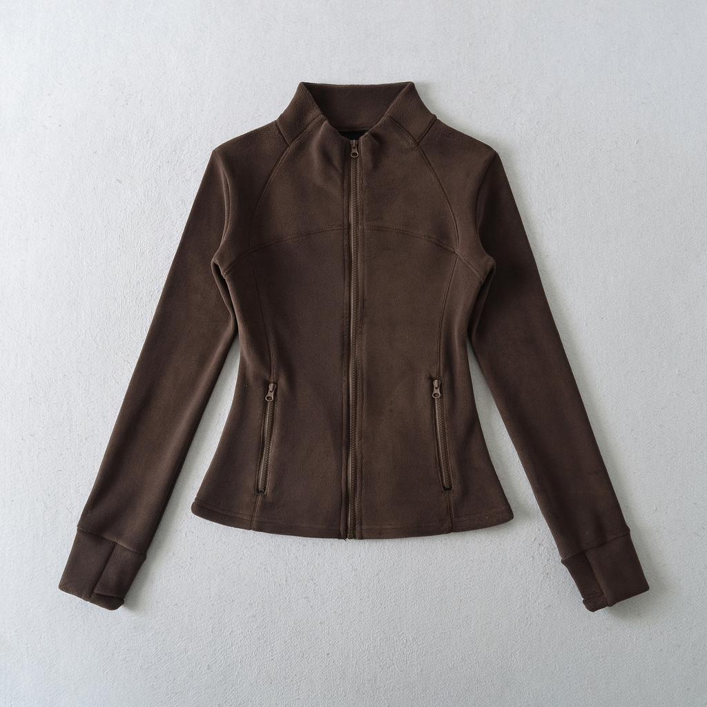 European and American style autumn and winter new solid-color coat with fleece thermal stand-up collar bottoming slim-fit top